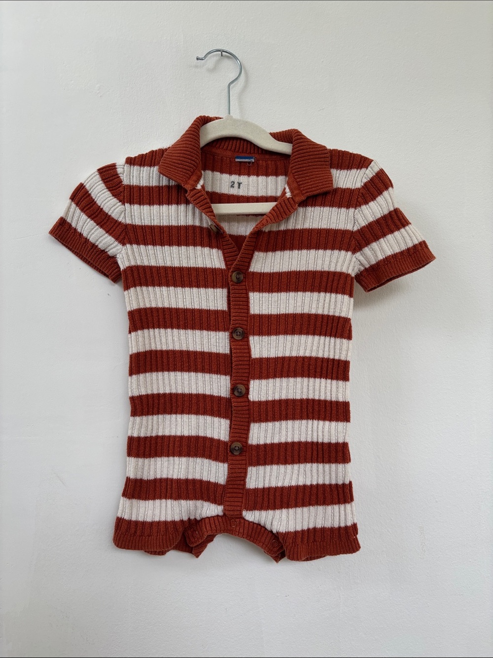Old Navy Striped Collared Knit Romper - Rust & Cream
